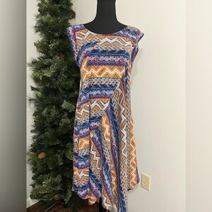 New Directions Multi-color Western Flare Asymmetrical A-Line Dress, PL